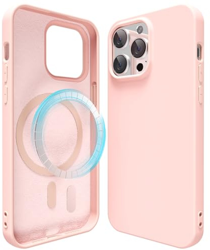 oakxco Silikonfodral för iPhone 14 Pro, magnetiskt fodral, kompatibelt med MagSafe för trådlös laddning, av smal, tunn, mjuk gummigel, sött, estetiskt, trendigt, hårt skal för kvinnor, ljusrosa