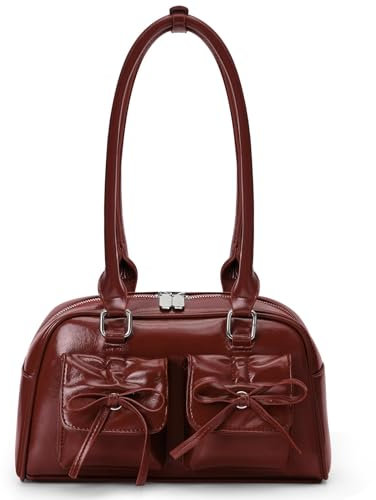 HICARRY Handtasche Damen PU Leder Schultertasche Y2K Shoulder Bag Women Tote Purse Kleine Handtaschen mit Bogen Cute Ita Bag Japanische Ästhetische Tasche Geldbörse (Rot)