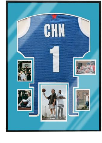 UXENI Trikotrahmen 60 × 80 cm aus Aluminium,Bilderrahmen für Fußballtrikots | 3D-Rahmen für Trikots aus Aluminium und Acrylglas mit Fotobereich, Bilderrahmen für Fußball,Eishockey,Rugby-Trikots