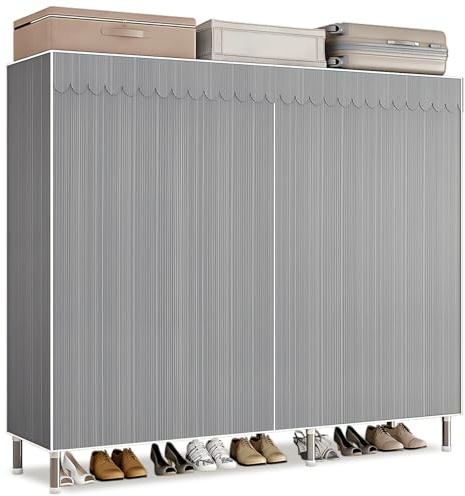 Dictstarst Kleiderschrank Stoffschrank Stabil, Stoff Faltschrank Für Schlafzimmer Mit Kleiderstange & Ablagen, Ankleidezimmer Garderobe Mit Kleiderständer 146x46x173cm Graue Streifen