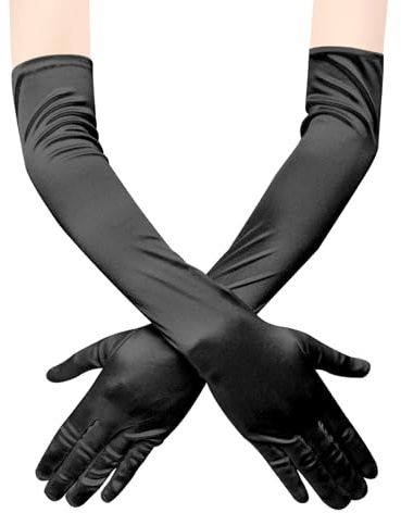 ZTVOWTO 1 Pair Women's Long Gloves, Stretchy Elbow Satin Gloves, Evening Gloves for Costumes, Opera, Bridal Party, Weddings and Proms(Black)