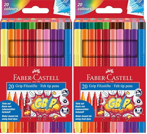 Faber-Castell 155320 - Fasermaler GRIP Colour Marker, 20er Etui (Packung mit 2)