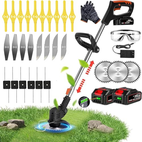 Cordless Grass Trimmer, Telescopic Electric Weed Wacker,Electric Garden Strimmer Grass Cutter for Lawn Edger Pruning Weed,Lightweight Lawn Mower,Suitable for Garden Lawn shrub