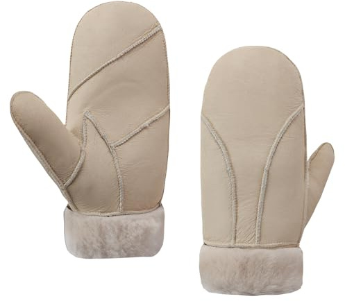 MGGMOKAY Damen Fäustlinge für Winter Damen Lammfell Shearling Fäustlinge Winter Lederhandschuh
