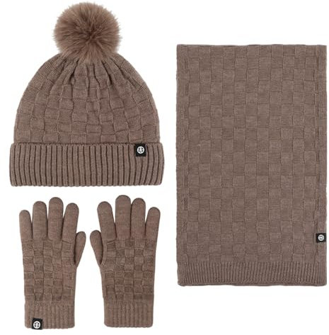 Generisch Mütze, Schal & Handschuh-Sets Für Damen Schlupfmütze Winter Accessoires Frauen Fleece Winterset Thermo Handschuhe Lange Schwarze Knit Set Women 3PC