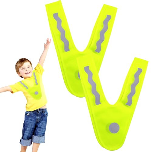 HVIHWI 2 Pièces Gilet de Sécurité pour Enfants, Col de Signalisation en Forme de V, Gilets Réfléchissant Léger pour Enfant Gilet de SéCurité pour Enfants Gilets Fluorescent pour Enfant pour Le Vélo