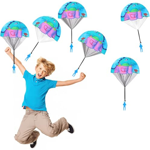 FainFun Fallschirm Egg Drop, 6 Wurfspiel Kinder Outdoor, Fallschirmspringer Spielzeug Klein, Outdoor-Aktivitäten (Blau)