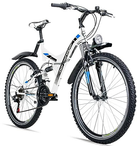 Bergsteiger Memphis 26 Zoll Mountainbike, geeignet ab 150 cm, Dynamo-Licht, StVZO, 21 Gang-Schaltung, Vollfederung, Jungen-Fahrrad & Herren-Fahrrad
