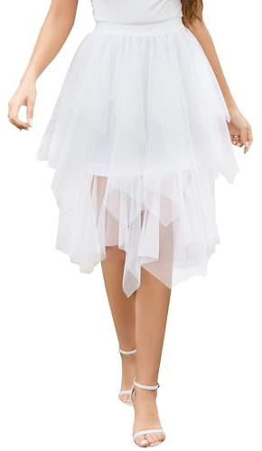 Wikoan Damen Tüllrock Mehrlagig Mesh Damen Faltenrock Stilvoll Hoher Taillierter Röcke Unregelmäßig A-Linie Prom Party Tutu Rock Sommerrock S-XXL