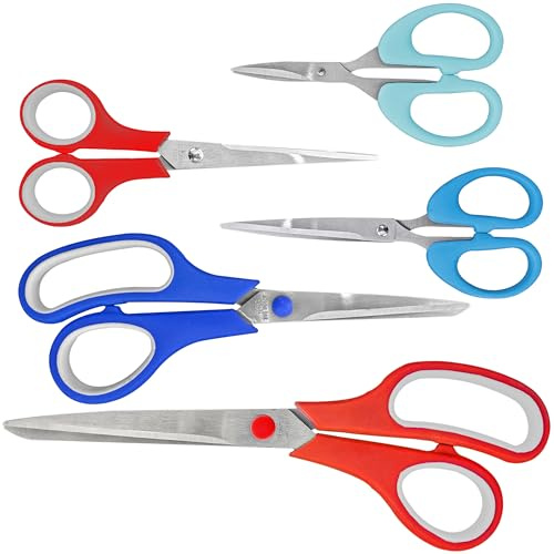 Retoo 5-teilig Scheren Set aus Edelstahl, Scharfes Haushaltsscheren & Bastelscheren Set für Kinder & Erwachsene, Schulschere, Universalschere, Papierschere
