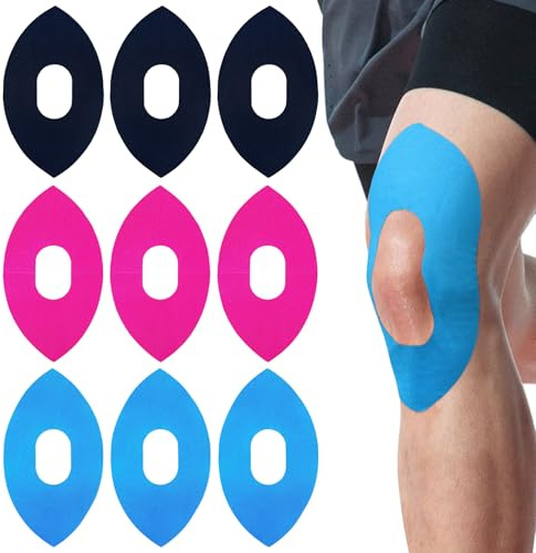 9 Stück Precut Kinesiotapes Knie, Kinesiologie Tape,Kinesio Tapes 25 * 14.5cm Physiotape, Kinesiotapes Vorgeschnitten Knie zum Schutz der Knie Beim Sport (Magenta,Himmelblau,Schwarz)