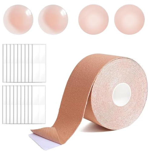 Ruayia Brust Tape Set, Klebe BH Push Up, Bruststraffungsband BH mit 2 Paar Einweg Nippelpads und Fashion Tape, Rückenfrei Trägerloser Push Up für Abendkleider, Hochzeitskleid