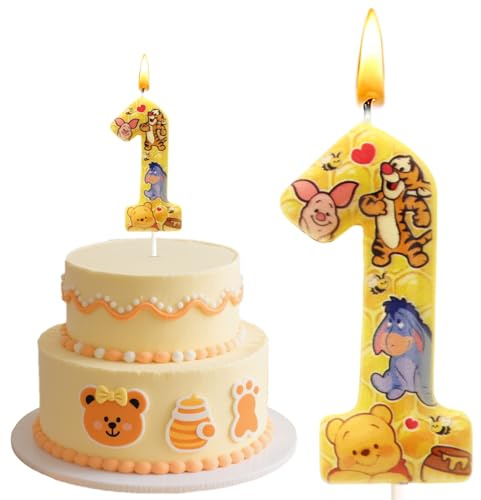 winni pooh Geburtstagsdeko 1 Jahre, winni pooh Kuchen Deko, Cartoo Zahlen Skerzen, Cake Topper, 3D Geburtstags Skerzen, für Mädchen Jungen