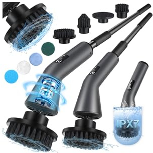 Cepillo Electrico Limpieza Hogar, [IPX7 Resistente al Agua] [Batería de Larga Duración] 7 en 1 Homtronics Limpiador Giratorio Eléctrico, 400RPM, Doble Velocidad, para Baño, Azulejos, Coche