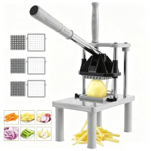 Stainless Steel Food Dicer, Commercial Vegetable Fruit Chopper, Commercial Grade Fry Cutter, Kitchen Fry Prep Machine, Vertical Press Vegetable Slicers, for Tomato Peppers Potato Mushroom