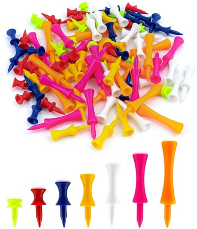 RJTCXJS 84 StückGolf Tees Kunststoff Tees Golftees Wiederverwendbar | Bunt,Unbreakable Plastik Golf Tee Driver Set, Geschenk für Golfer oder Familie