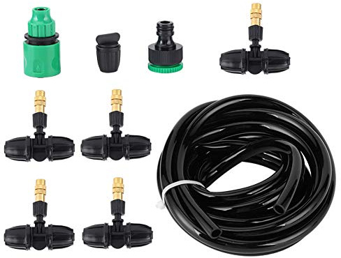 YYALYYON Kit de riego para riego doméstico con 5 boquillas, manguera de 5 m, aspersor con bloqueo, rociador de amplio alcance, ahorro de agua, fácil instalación para terraza