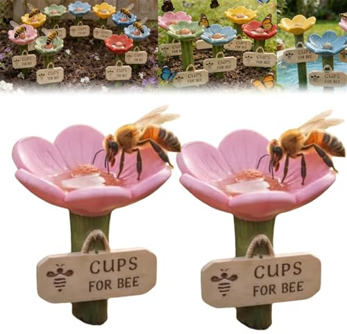 Abbeveratoio per api, abbeveratoio a forma di fiore per il giardino, abbeveratoio da giardino, beve a forma di farfalla, posto sicuro per api, farfalle e impollinatori (2 rosa)