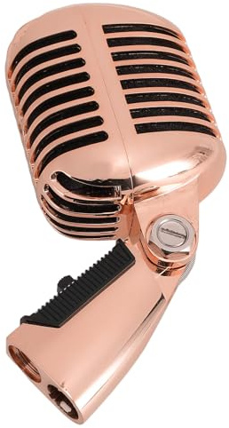 Jiawu Vintage Mikrofon, Retro Dynamisk Mikrofon Klassisk Stil för Liveuppträdandeinspelning med Självspännande Vridställ, Dynamisk Sångmikrofon för KTV (rosa guld)