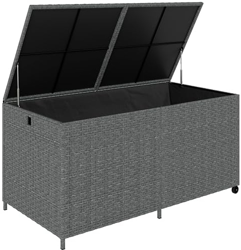 Outsunny Rattan Auflagenbox 650L wetterfest Kissenbox mit Deckel Rollen Stauraum UV-beständig Gartenbox Aufbewahrungsbox Gartentruhe für Garten Terrasse Balkon 150 x 75 x 74 cm Dunkelgrau