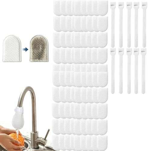100Pcs Faucet Filter Cotton Bag,Faucet Filter Bag for Filtering tap Water,Universal Replacement Faucet Filter Bags,Cotton Filter Bags for Kitchen Sink Bathroom Faucet,Block Rust Particles (+10T-Strap)
