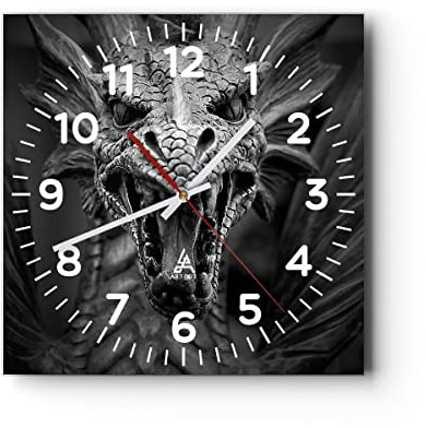 ARTTOR Orologio da Parete in Vetro Drago Creatura Bilance 30x30cm Piccolo Moderno Orologio da Muro Per Casa Cucina Soggiorno Silenzioso Wall Clock Decorazione Orologio da Appendere - C4AC30x30-0245