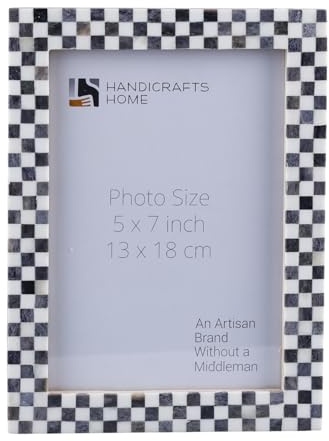 Handicrafts Home Handmade Bone Inlay Check Grey & White Picture Frame, 5x7