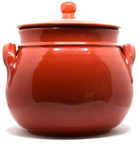 Colì, Pentola Bombata in Terracotta con Coperchio, Pentola Artigianale, Rossa, Diametro 16 cm