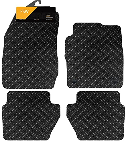 FSW Car Mats Fits Ford Fiesta MK7 2011-2017, 5mm Rubber, Black, 4 Piece | Custom Fit, Extra Heavy Duty Floor Mats, Anti-Slip, Waterproof, Fitted With Clips