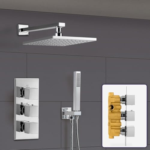 Nes Home | Lilly 2 Way Square Concealed Thermostatic Mixer Valve Hand Held Shower Head