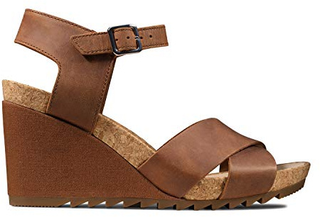 Clarks Flex Sun, Sandali con Cinturino alla Caviglia Donna, Marrone (Marrone Tan Leather Tan Leather), 41 EU