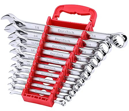 DURATECH Combination Wrench Set, SAE, 11-Piece, 1/4'' to 7/8'', 12-Point, CR-V Steel, Organized in Wrench Holder