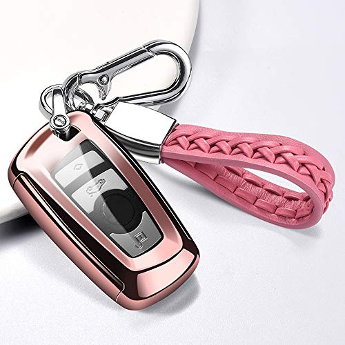 ontto Autoschlüssel Hülle für BMW 1er 2er 3er 4er 5er 6er F10 F20 F25 F30 X3 X4 M3 M4 M5 3GT 5GT Zubehör Fernbedienung Cover TPU Schlüsselhülle Schlüsselanhänger Schlüssel Schutz Etui 3/4 Taste-Rosa