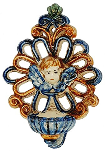 sicilia bedda - Acquasantiera in Ceramica di Caltagirone - Prodotto interamente a Mano di Alta qualità (Altare Barocco Arancio 11x8)