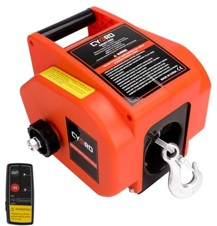 Cygrd Electric Boat Winch, Reversible Electric Trailer Winch 12V DC, Power-in, Power-Out and Freewheel Operations for Boats 2000 lbs with Wireless Remote Control and Hand Crank