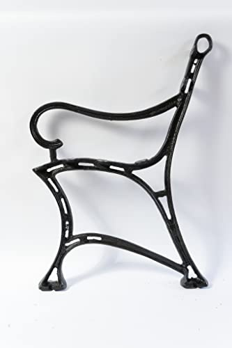 SEZAM Bankfüße aus Gusseisen Schwarz x 2 Stück, mit Rückenlehne & Armstütze - 51 x 36 x 75 cm, für 6 Holzbankbretter - für Gartenbänke, Seitenteil