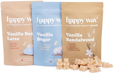 Happy Wax Vanilla Lovers Scented Natural Soy Wax Melts – 6 Oz Total - Includes: VanillaBeanLatte, VanillaSugar and VanillaSandalwood