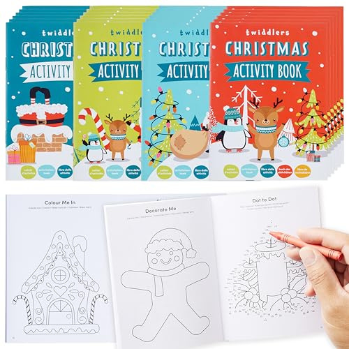 Set di 24 Mini Libri di Attività Natalizie. Includono Disegni da Colorare, Puzzle e Giochi per Riempire le Calze Natalizie e come Ricompense di Classe