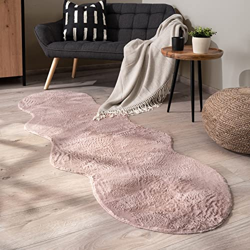 Paco Home Waschbarer Teppich Wohnzimmer Schlafzimmer Kurzflor rutschfest Modern Flauschiger Fellteppich Fell Imitat Kunstfell, Grösse:70x200 cm Fell-Form, Farbe:Rosa