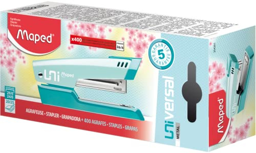 Maped - Cucitrice universale in metallo - Cucitura + chiodatura - Compatibile con graffette n. 24/6 e 26/6 - Capacità da 20 a 25 fogli - Con 400 punti 26/6 Incluse - Colore pastello Blu
