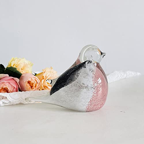 DECRZPB Farbige Glasur-Kunst-Rosa-Schwarz-Vogel-Sparrow-Glasfigur handgefertigt mundgeblasenes Glas Briefbeschwerer Geschenk für Geburtstag Heimdekoration Tischdekoration