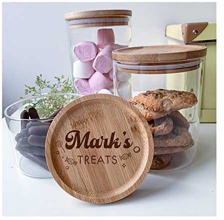 Personalised Glass Jar With Wooden Laser Engraved Lid Daddy's snacks Grandpa's treats Sweet Gift for him Birthday Father's Day (Design 1)