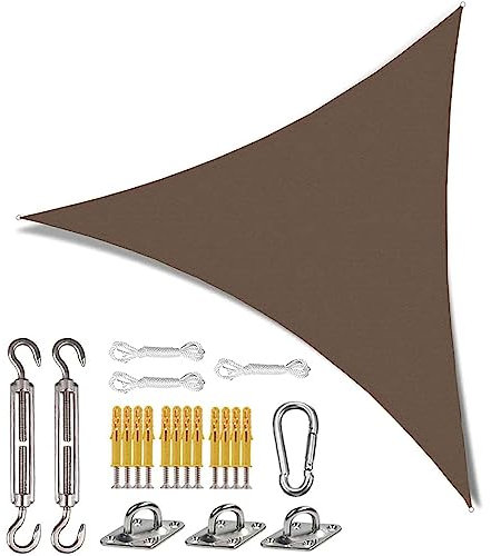 Amunpitic Voile d'ombrage Triangulaire 4.5x4.5x4.5m, Toile Ombrage Respirant, Filet dombrage Triangle Résistant 95% Protection Rayons UV pour terrasse, Jardin, Cour, avec Le Kit de Fixation