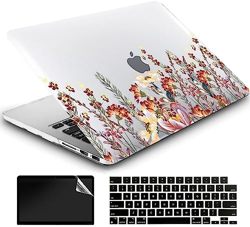 AMCJJ Kompatibel mit MacBook Pro 14 Zoll Hülle 2023 2022 2021 M3 A2918 A2992/M2 A2779/A2442 M1,Schutzhülle Cover & EU Tastaturschutz & Displayschutz,Floral