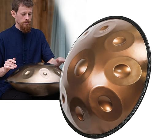 9/10/12 Notes Handtrommel In D Kurd-Moll, 440 Hz Handpan Drums Schlaginstrument Stahl-Handpan-Trommel, 56cm, Gold (Color : 9 Notes)