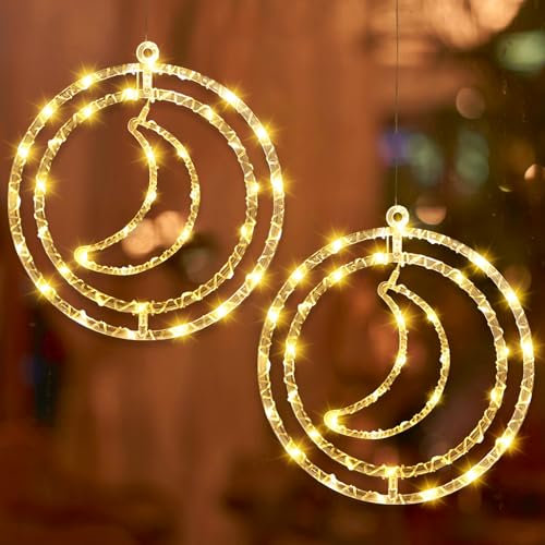 Fensterdeko Weihnachts Beleuchtung,8 Licht Modi Drehbare Hängeleuchte USB LED Sternfenster Weihnachtsstern Beleuchtung,Weihnachten Lichter für Party Weihnachtsdeko Innen Außen (Moon)