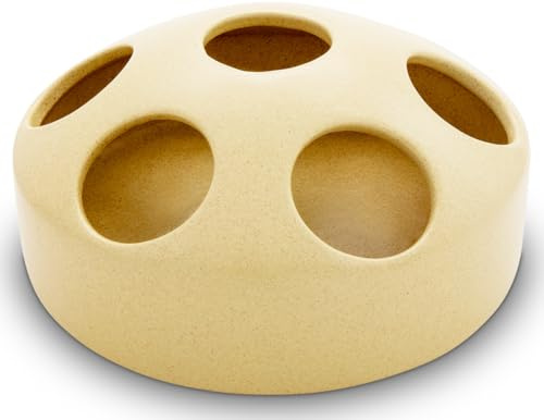 KERAZO 1,5 Liter Keramik Geflügeltränke mit 7 Öffnungen Hühnertränke Ententränke Futterschale Wasserschale Futterstation Wasserstation, 22x10 cm (Sand, 1,5L)