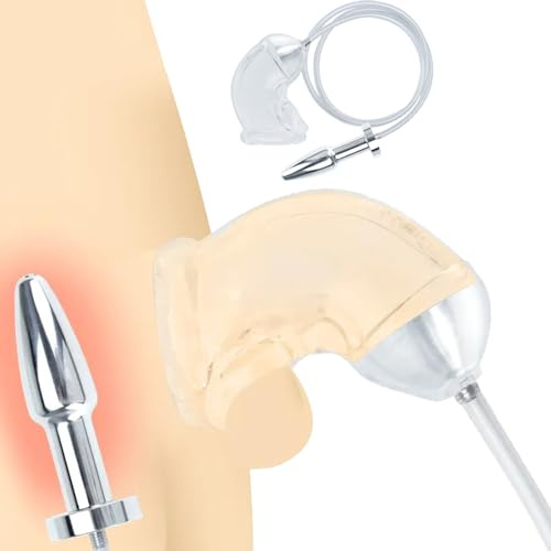 GeRRiT Silikon Keuschheit Penis Sleeve Penishülle mit Edelstahl Hohler Analplug Urinal Piss Trichter Einlauf Analdusche Bondag Slave Extreme SM Erotik Sexspielzeug für Männer Frau Paare