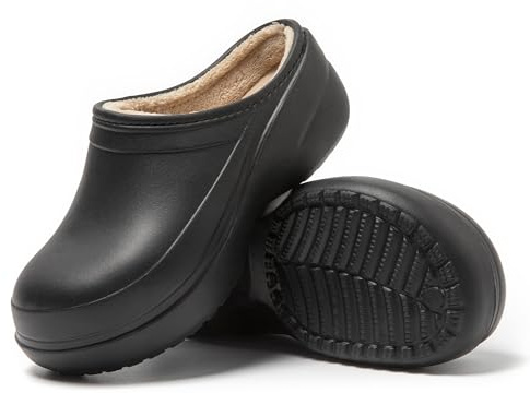 JOMIX Hausschuhe Pantoletten Damen Plateau Gesundheitsschuhe Plateau Sandalen Winter Frauen Schuhe Clogs Plüsch (Schwarz, 38-39 EU, MD1080)