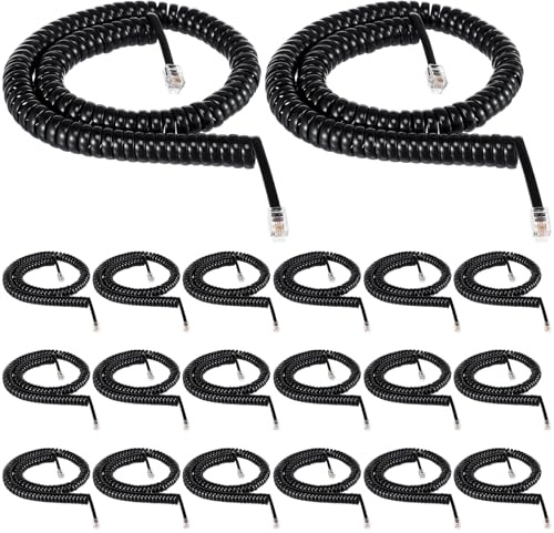 Kanayu 20 Pack Black Phone Cords for Landline Coiled Phone Handset Cord Telephone Cord Bulk for Use with All Corded Landline Phones Telephone Line Cord Replacement Cable Phone Accessory (25ft)